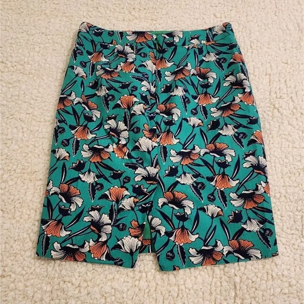 J. CREW green and orange floral‎ pencil shirt size 0